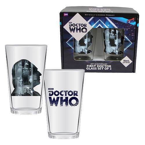 Doctor Who Anniversary First Doctor 16 oz. Glass Set of 2 - by Bif Bang Pow! | Buy at ToyShnip