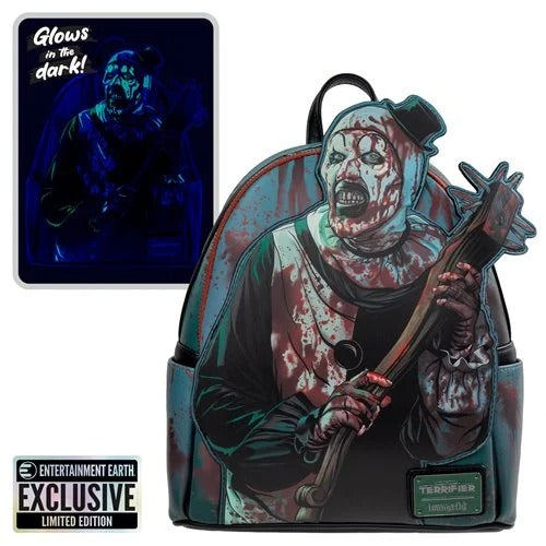 Loungefly Terrifier Art the Clown Blood Splatter Glow-in-the-Dark Mini-Backpack - Entertainment Earth Exclusive