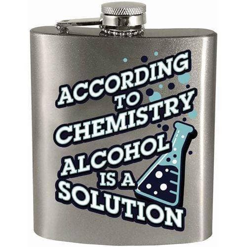 According To Chemistry Alcohol is a Solution 7oz. Hip Flask - by Spoontiques | Buy at ToyShnip