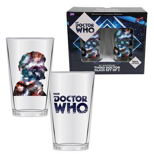 Doctor Who Anniversary Third Doctor 16 oz. Glass Set of 2 - by Bif Bang Pow! | Buy at ToyShnip