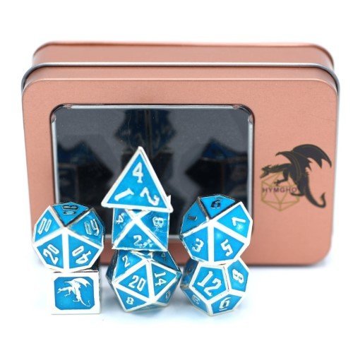 Draconis Solid Metal Polyhedral Dice set - Glow In the Dark Blue - by Hymgho | Buy at ToyShnip