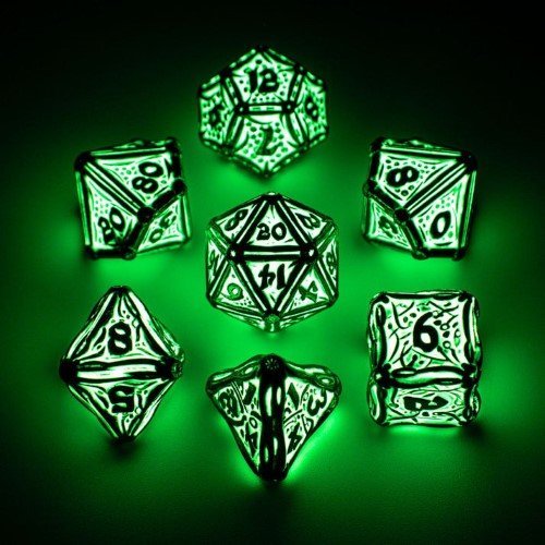 Glow in the Dark Solid Metal Druid Polyhedral Dice Set - by Hymgho | Buy at ToyShnip