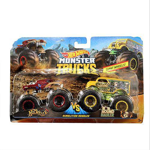 Hot Wheels Monster Trucks 1:64 Demolition Doubles 2-Pk - Hotweiler Vs Hound Hauler - by Mattel | Buy at ToyShnip