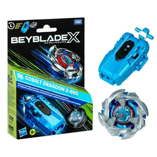 Beyblade X Cobalt Dragoon 2-60C Deluxe Left-Spin String Launcher Set