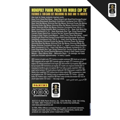 Monopoly Panini Prizm: FIFA World Cup Soccer Trading Cards Booster Box (6 packs per box)