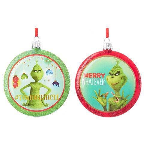 Kurt Adler - Grinch 3 1/2-Inch Blow Mold Disc Ornament - Set of 2 - by Kurt S. Adler | Buy at ToyShnip
