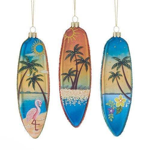 Kurt Adler - Surfboard Ocean Scene 6" Glass Ornament - Set of 3 - by Kurt S. Adler | Buy at ToyShnip
