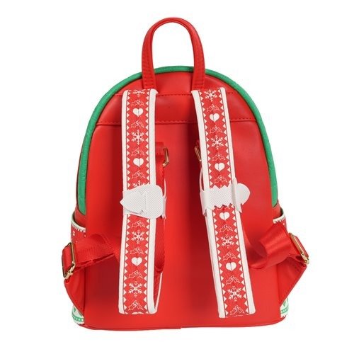 grinch loungefly mini backpack How the Stole Christmas Grinch Christmas Sweater Mini-Backpack front zipped pocket Dr. Seuss by Loungefly Mini
