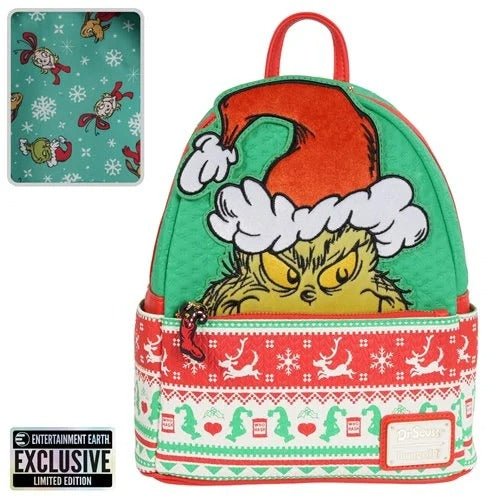 Loungefly How the Grinch Stole Christmas Grinch Christmas Sweater Mini - Backpack - Entertainment Earth Exclusive - by Loungefly