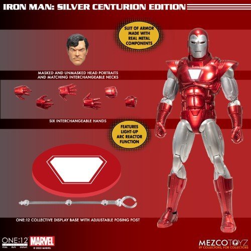 Mezco Toyz Iron Man Silver Centurion Edition One:12 Collective Action Figure - by Mezco Toyz