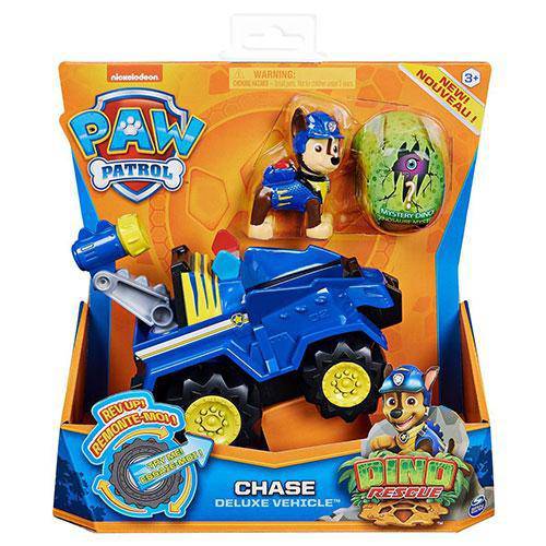 PAW Patrol Dino Rescue Deluxe Rev-Up Vehicle and Figure - Chase - by Spin Master | Buy at ToyShnip