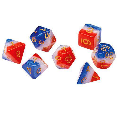 RPG Dice Set (7+1): Red, White, and Blue Semi-Transparent Resin - by SIRIUS DICE | Buy at ToyShnip