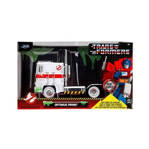 Transformers G1 Optimus Prime Big Rig with Ghostbusters Ecto - 1 Graphics 1:24 Scale Die - Cast Metal Vehicle - by Jada Toys