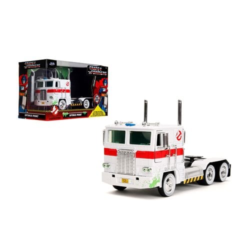 Transformers G1 Optimus Prime Big Rig with Ghostbusters Ecto - 1 Graphics 1:24 Scale Die - Cast Metal Vehicle - by Jada Toys